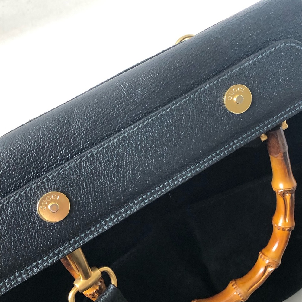 Gucci Black Suede Satchel with Bamboo Top Handles - Picture 15 of 16